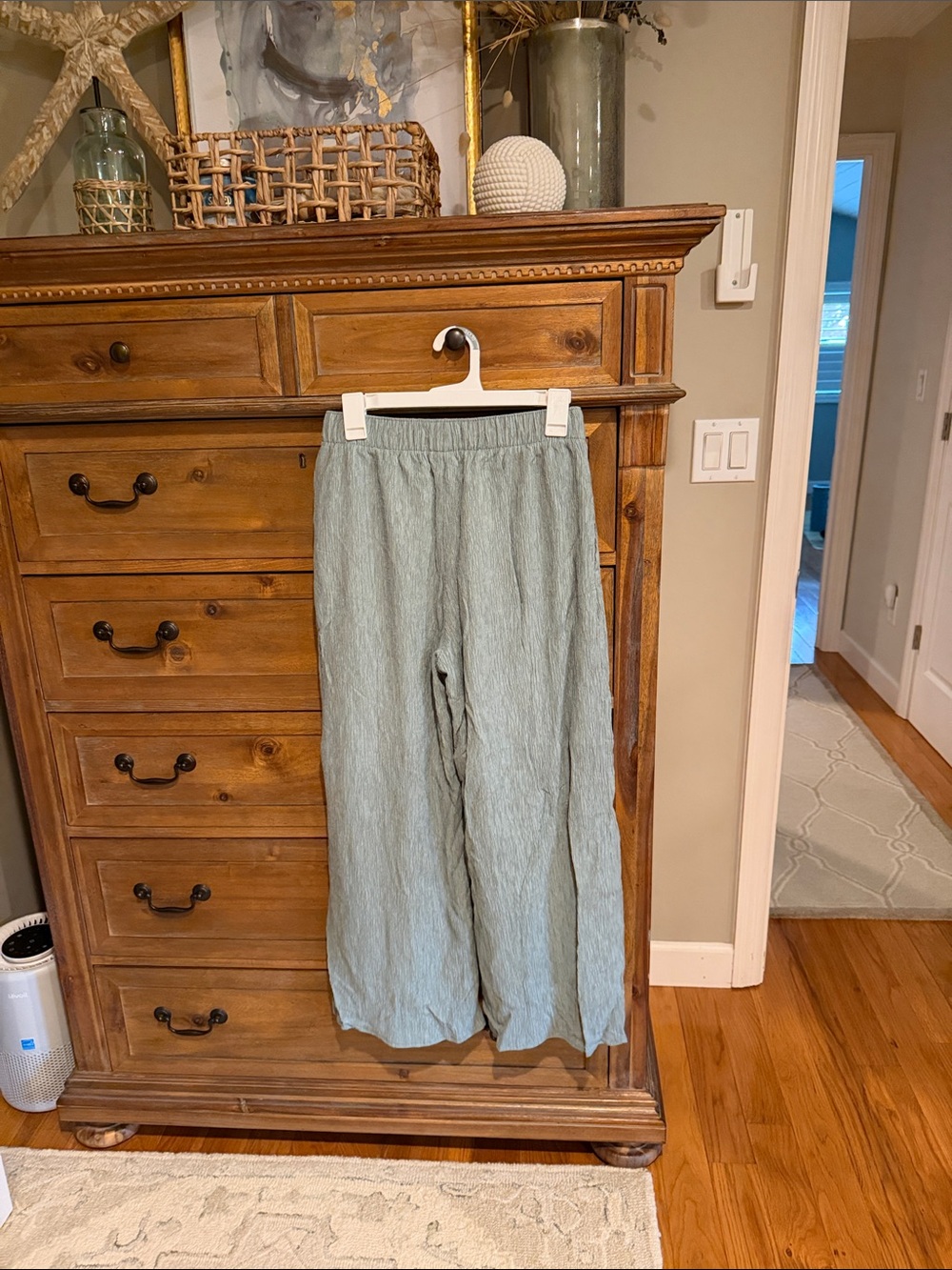 Abercrombie & Fitch Light Sage Wide-Leg Linen Pants